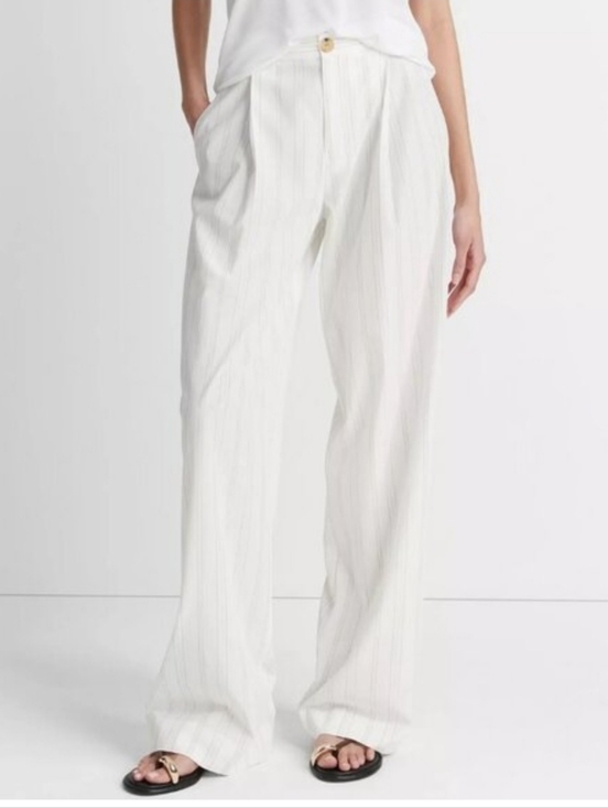 Vince Pants - Vince Striped Pleated Wide Leg Trousers Women’s Size 10 White Beige Lightweight